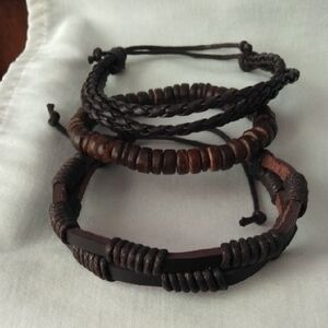 Set of Three Brown Bracelets